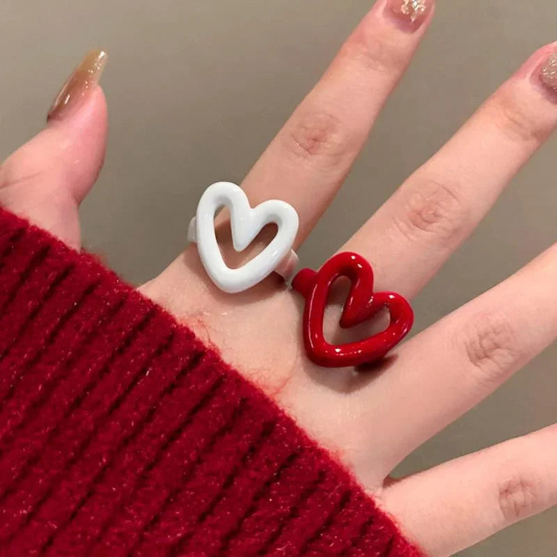 White Red Heart Ring