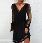 Sequin Deep V-Neck Mesh Midi Dress