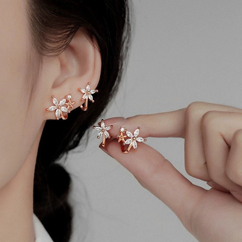 Zircon Plant Clip Earrings