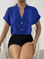 Jersey Solid Button Front Regular Fit Top