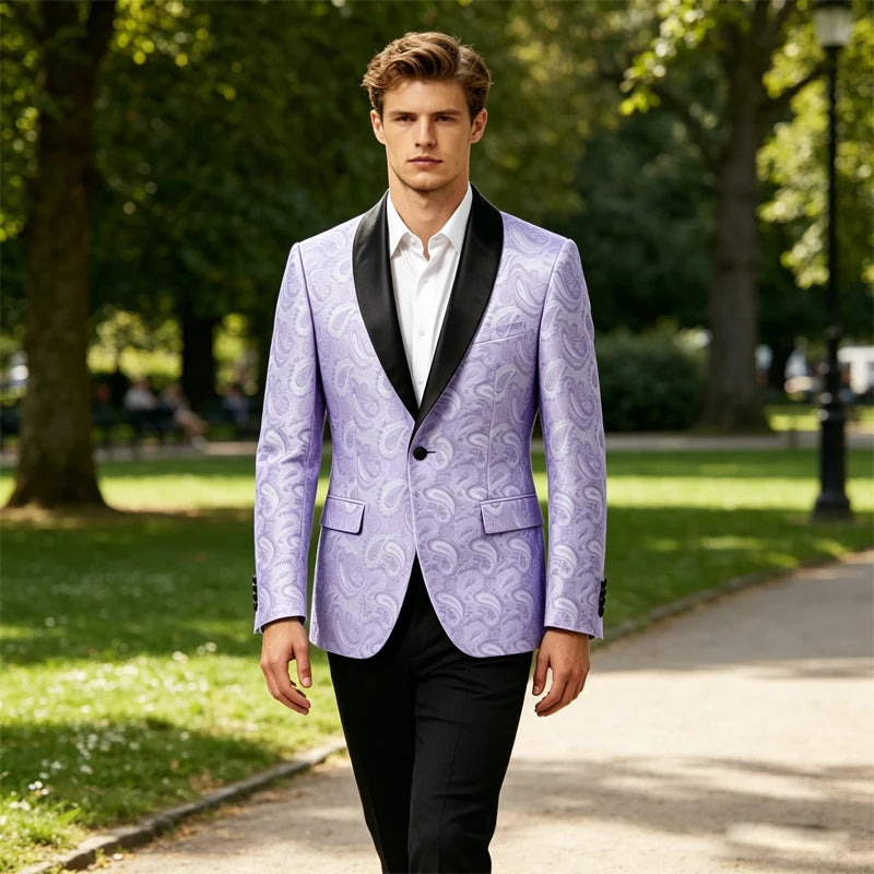Paisley Jacquard Satin Shawl Blazer