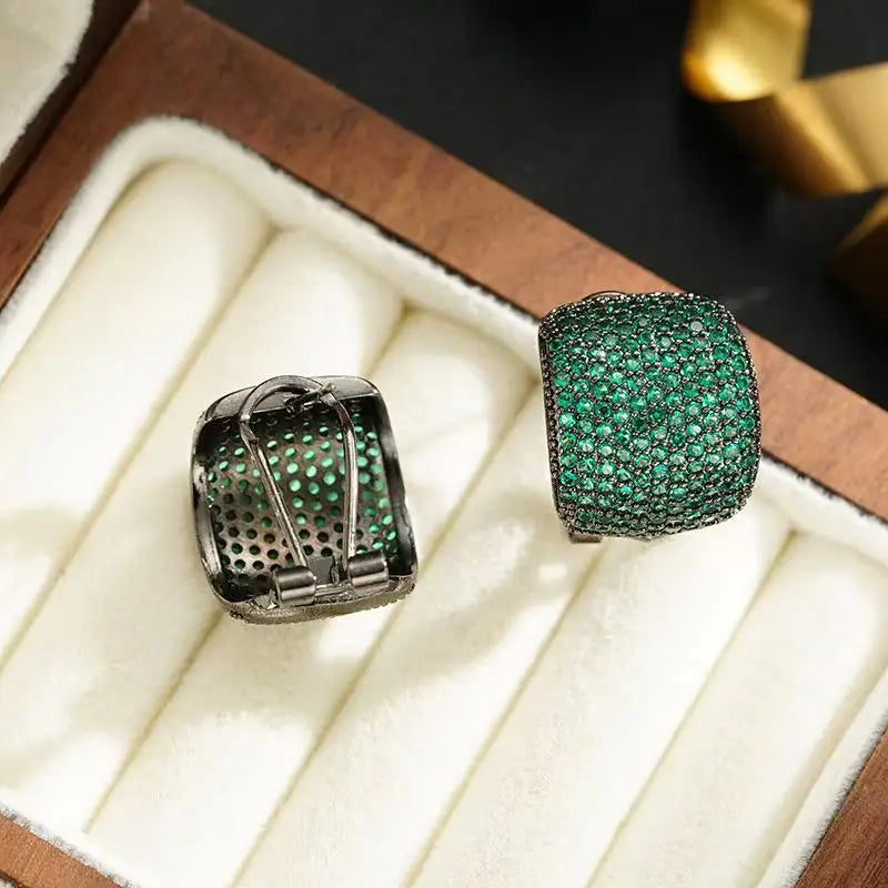 Geometric Zircon Clip Earrings