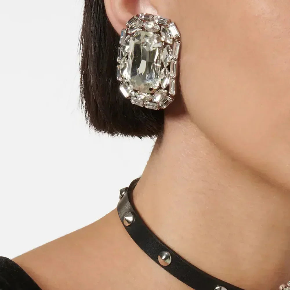 Crystal Square Clip Earrings