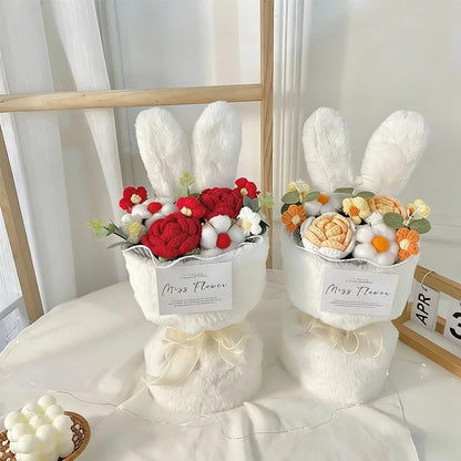 Handmade Knitted Rose Bouquet with Rabbit Ears