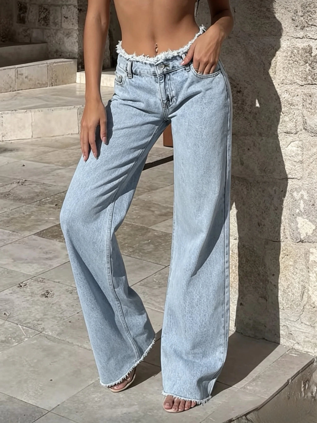 Raw-Hem Straight-Leg Jeans