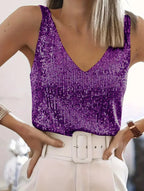 Sequin V-Neck Tank Top