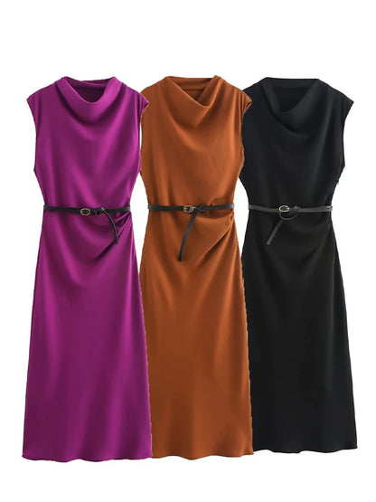 Belted Sleeveless Midi Dress
