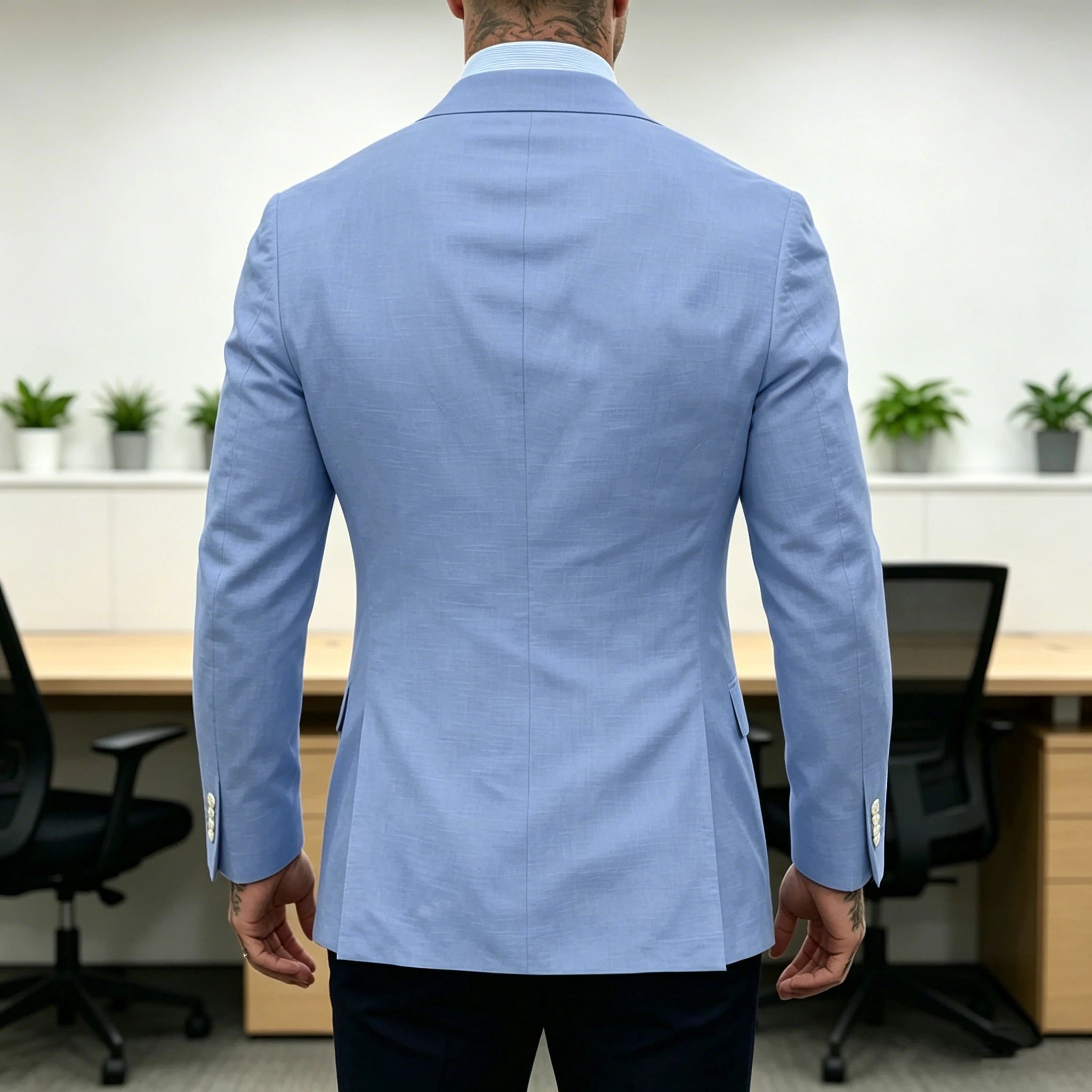 Linen Double-Breasted Slim Tuxedo Blazer
