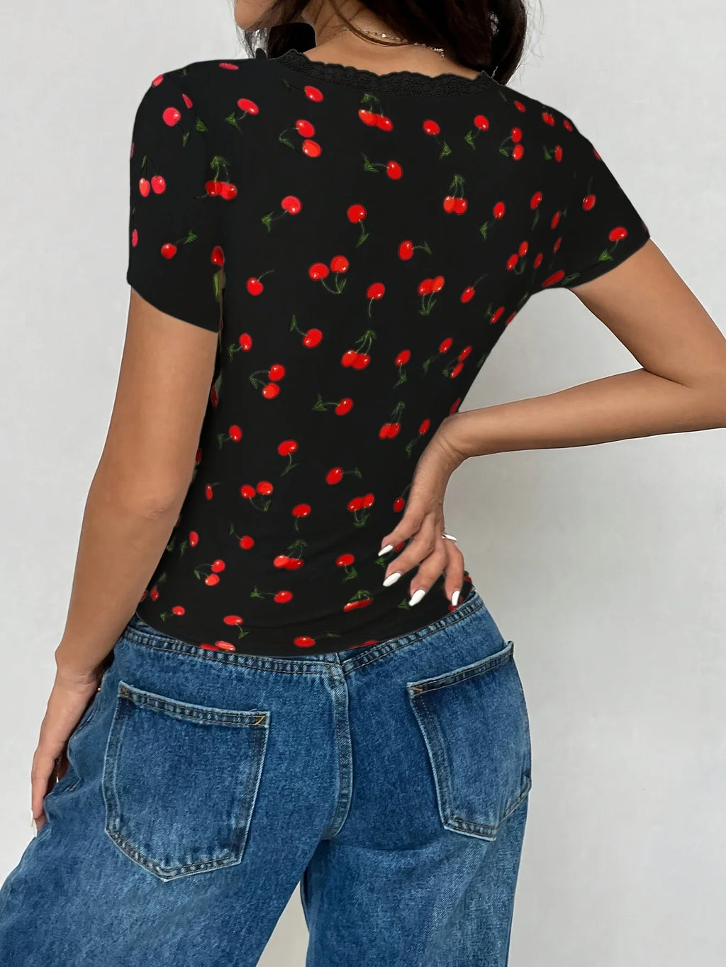 Floral Lace-Trim Crop Top
