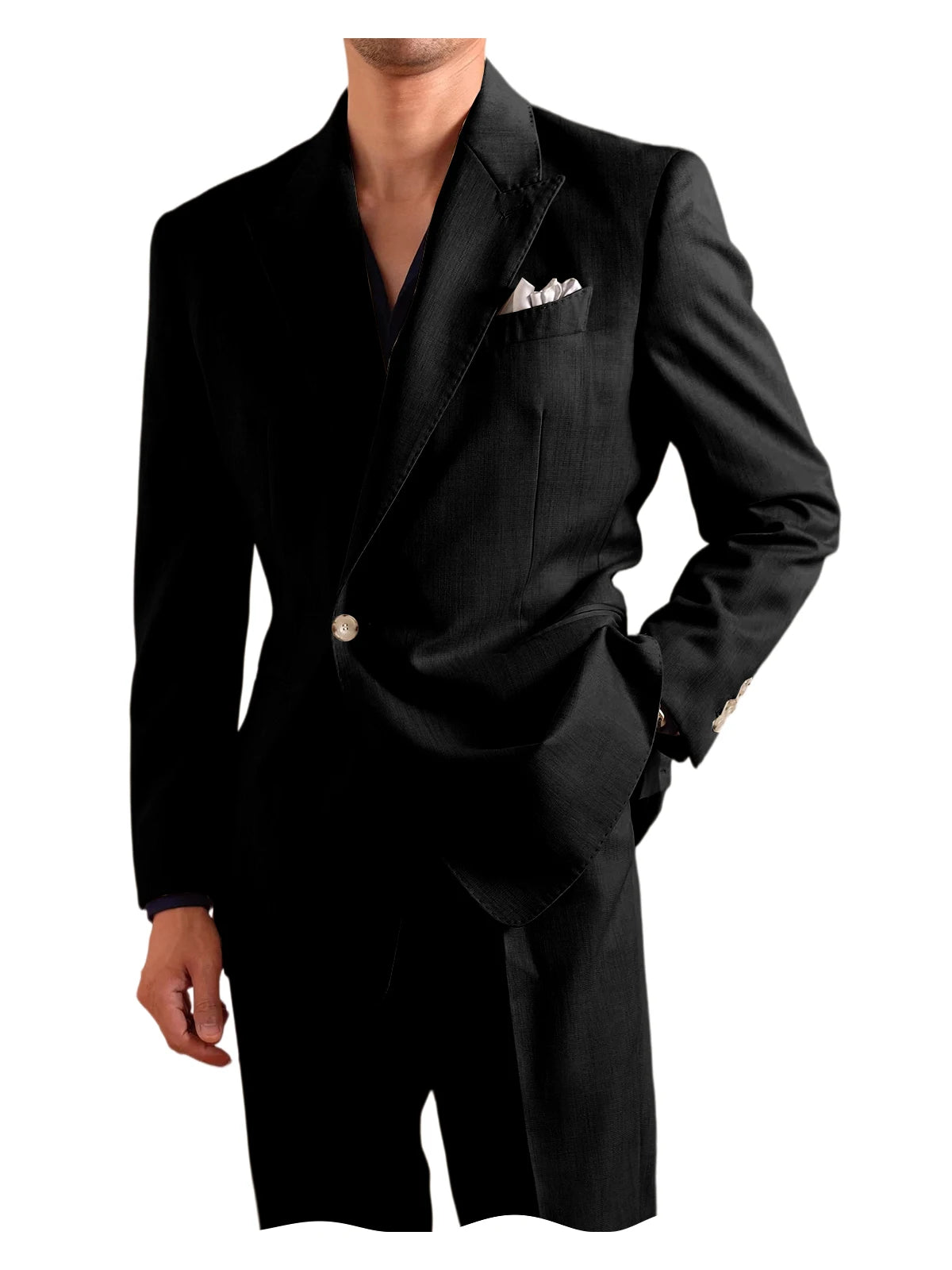 Linen Peak-Lapel One-Button Suit Set
