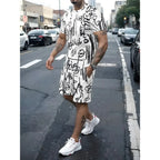 Letter Print Elastic Waist Shorts Set