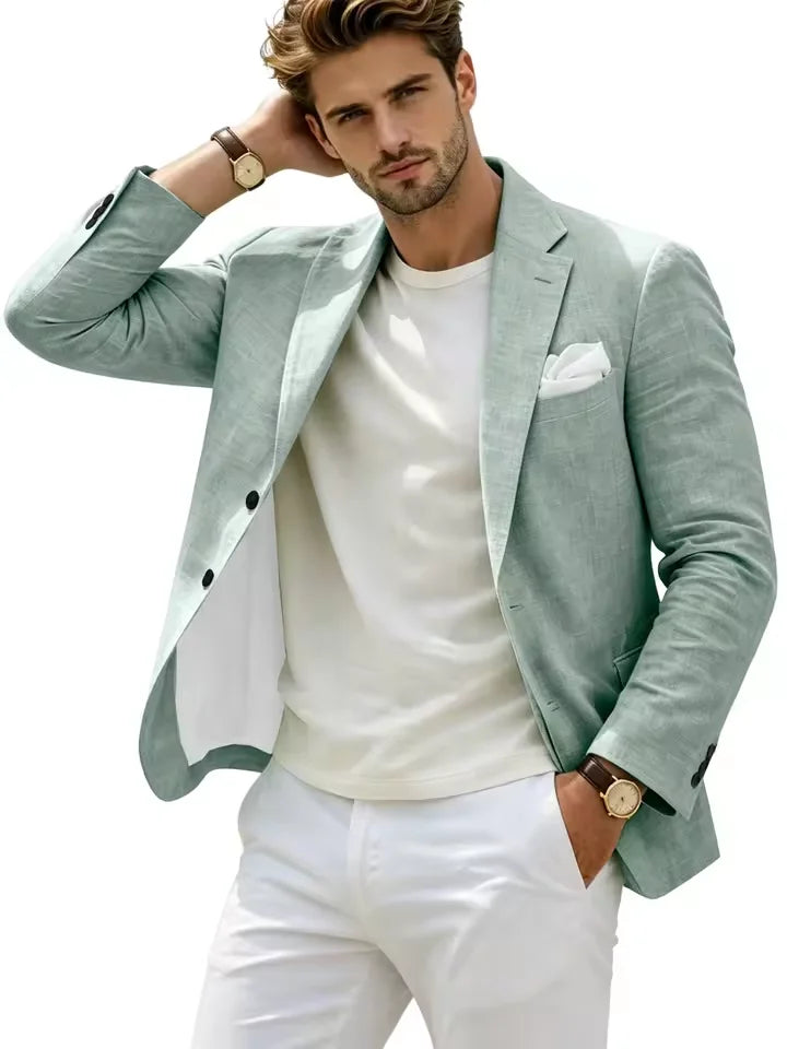 Linen Cotton Notch-Lapel Slim Blazer