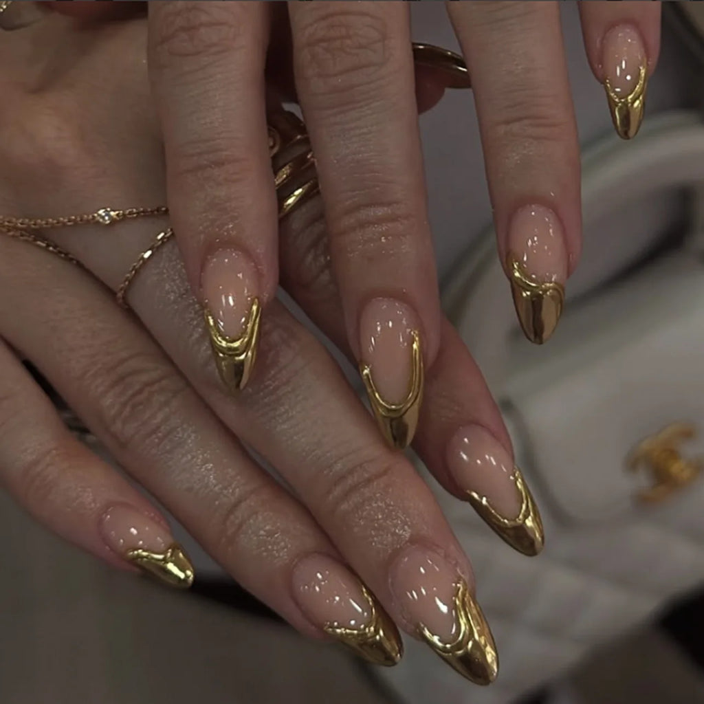 French Tip Fake Nails Almond