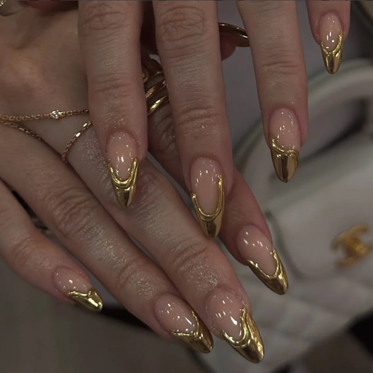 French Tip Fake Nails Almond