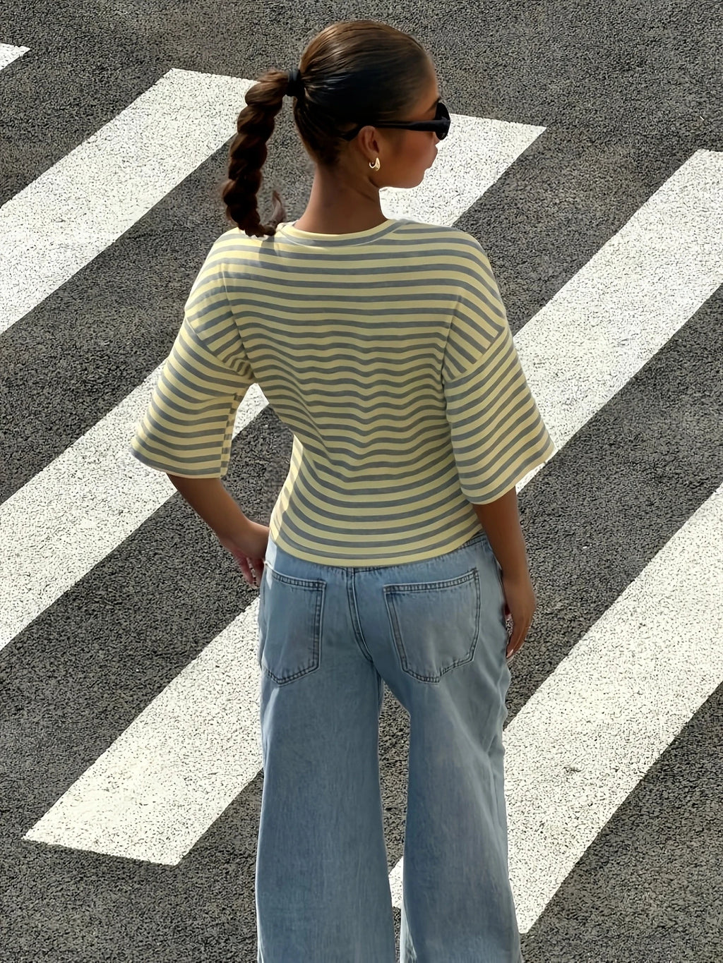 Polyester Striped Short Sleeve Top