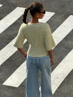 Polyester Striped Short Sleeve Top