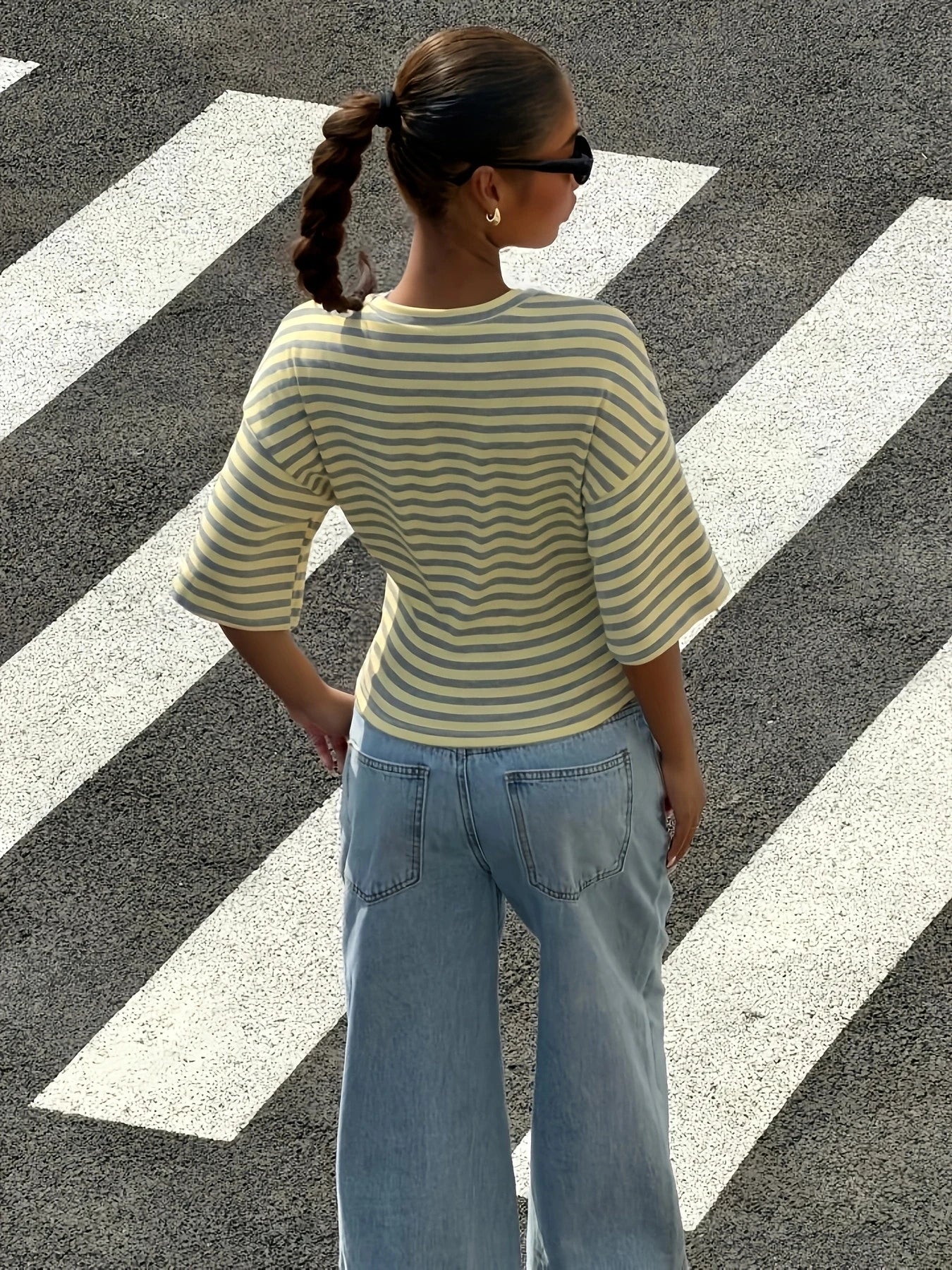 Polyester Striped Short Sleeve Top
