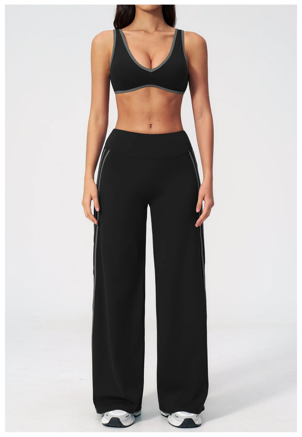 Nylon Striped Sleeveless True-To-Size Fit Two-Piece Yoga Set