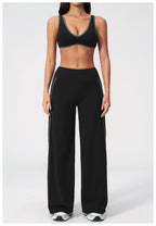 Nylon Striped Sleeveless True-To-Size Fit Two-Piece Yoga Set