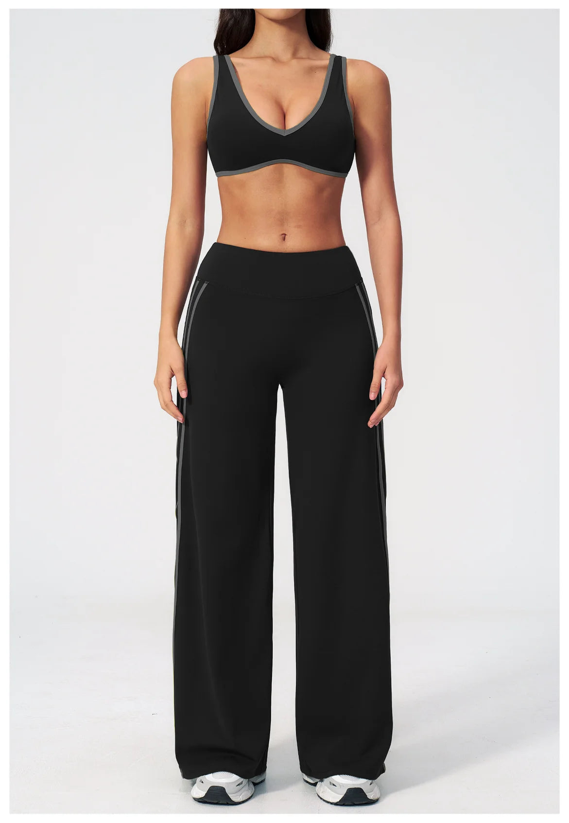 Nylon Striped Sleeveless True-To-Size Fit Two-Piece Yoga Set
