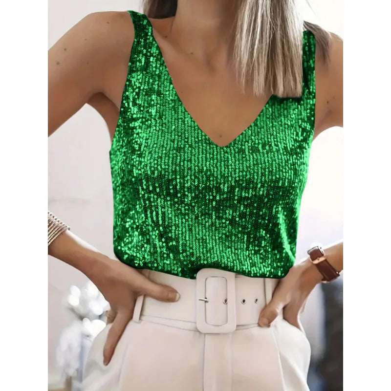 Sequin V-Neck Tank Top