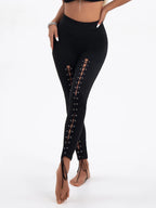 Hollow-Out Lace-Up Slim Shorts