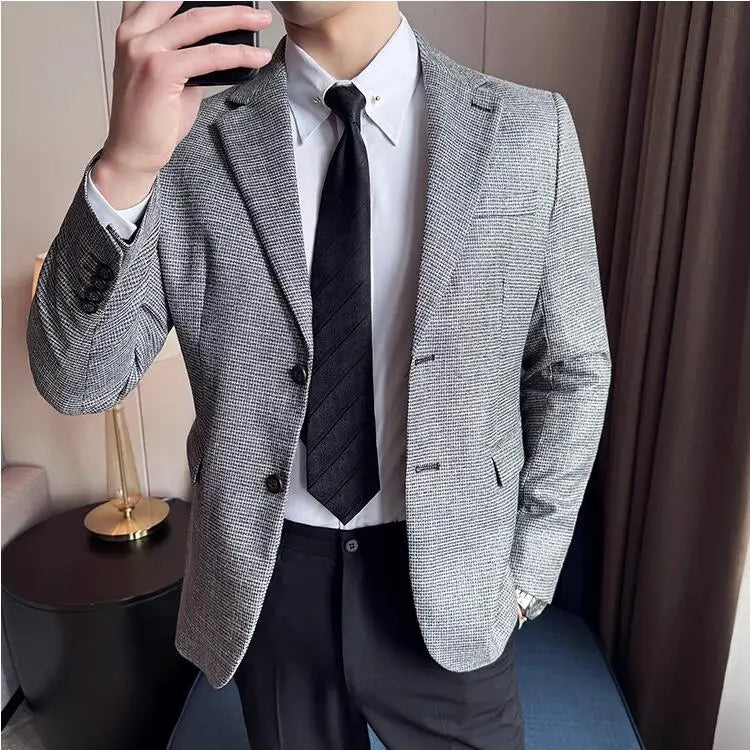 Bright Silk Grid Korean Dress Blazer