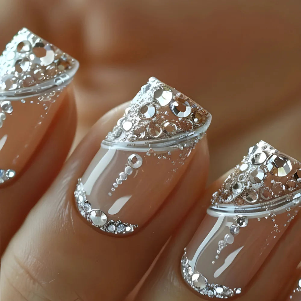 Mid-length French False Nails Leopard