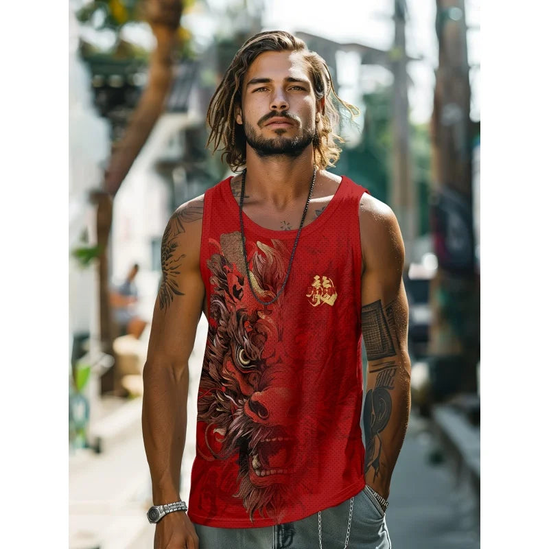 Chinese Dragon Print Tank Top