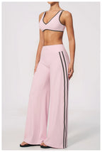 Nylon Striped Sleeveless True-To-Size Fit Two-Piece Yoga Set