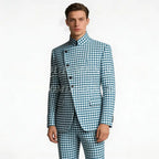 Houndstooth Mandarin-Collar Slim Suit