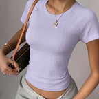 Blended Solid Crew Neck Slim Fit Top