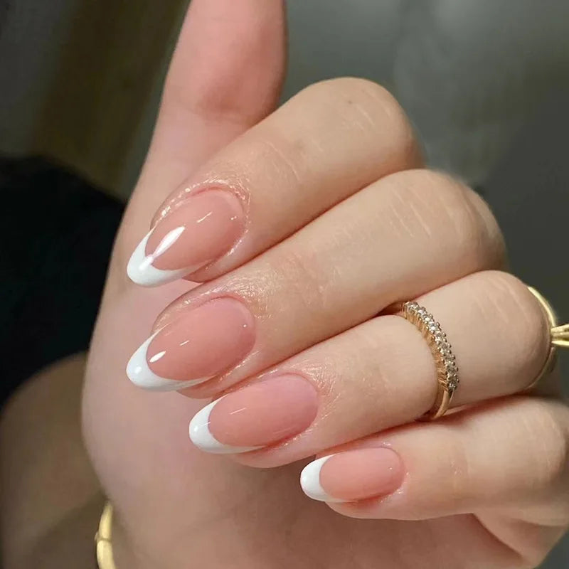 French Tip Fake Nails Almond