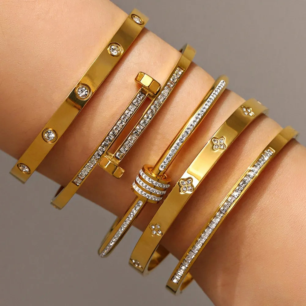 Floral Zircon Bangle Bracelet