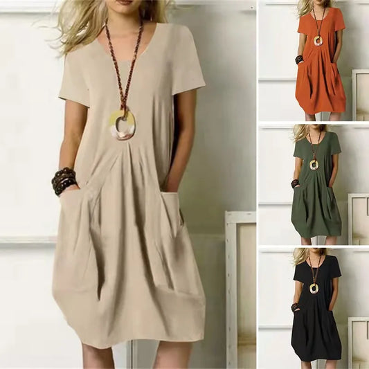 Casual Linen Blend Short Sleeve Dress