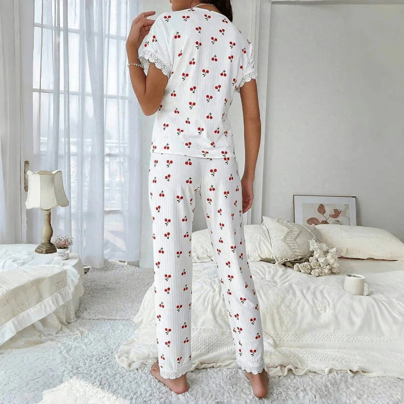 Casual V-Neck Print Pajama Set
