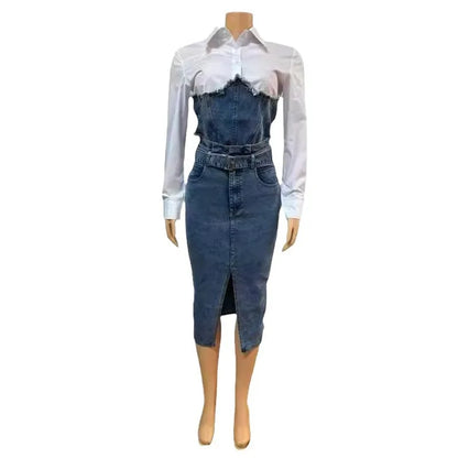 Women Patchwork Denim Outfit