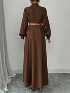 Lantern Sleeve Pleated Maxi Dress