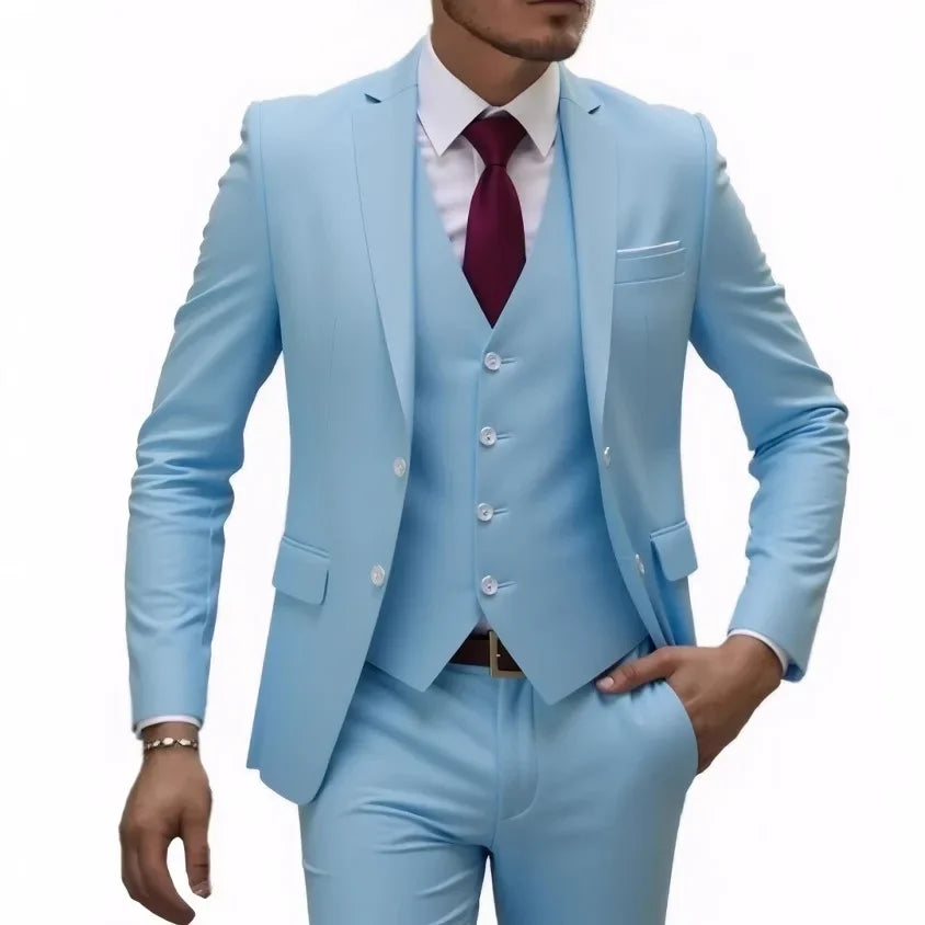 Three-Piece Solid Two-Button Suit Set