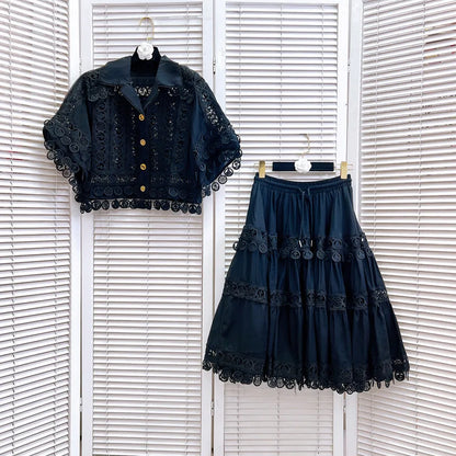 Embroidered Summer Skirt Suit