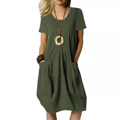 Casual Linen Blend Short Sleeve Dress