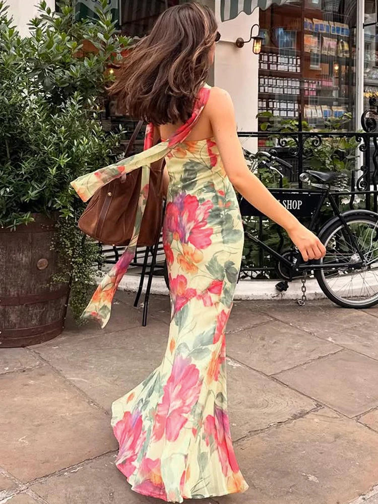 Blossom Print Strapless Maxi Dress