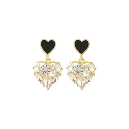 Black Crystal Heart Stud Earrings