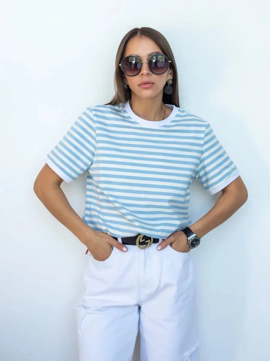 Contrast Striped Round Neck T-Shirt