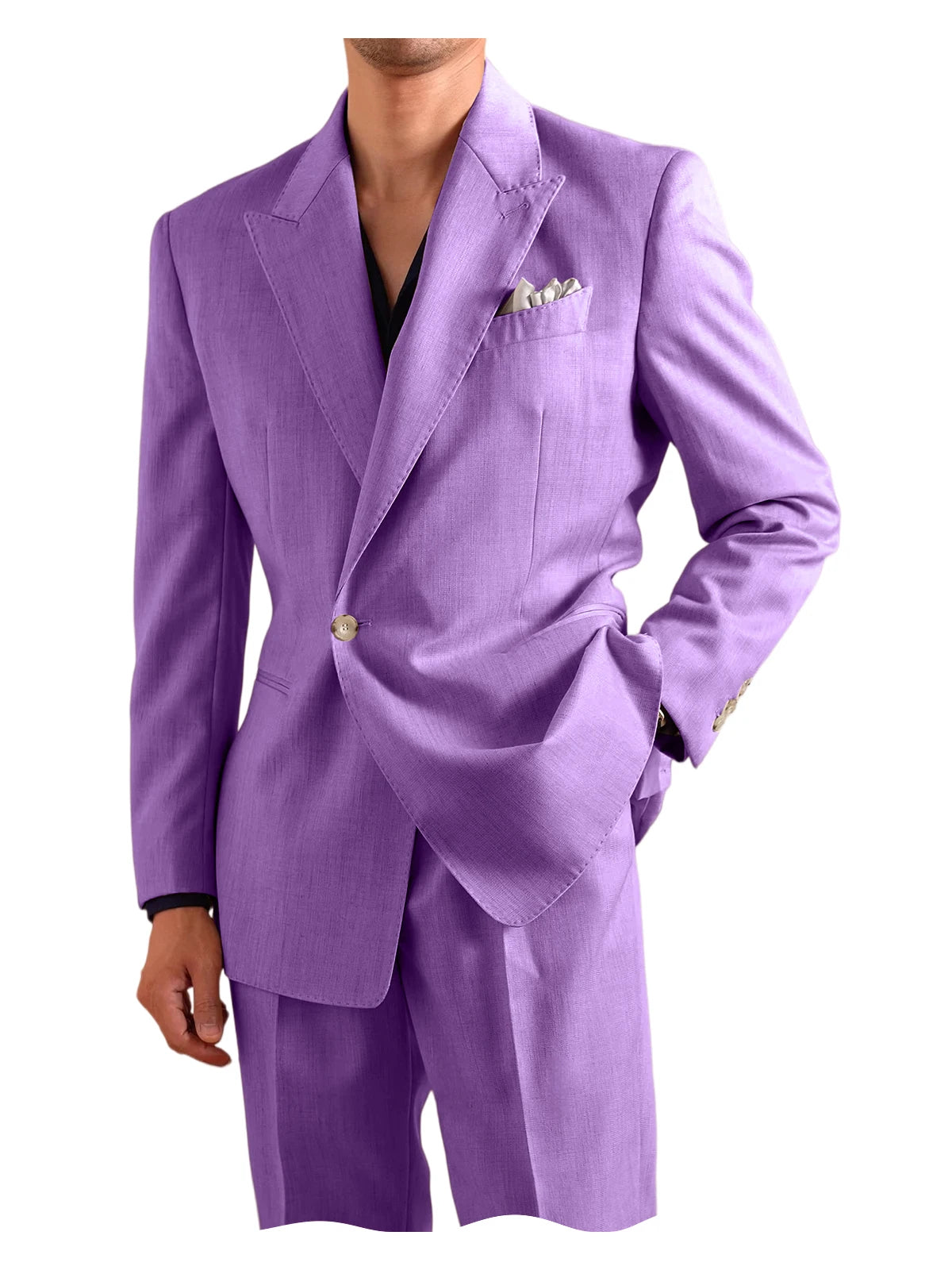Linen Peak-Lapel One-Button Suit Set