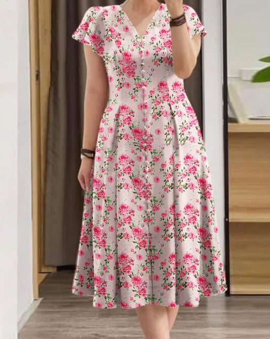 Floral V-Neck Bohemian Midi Dress