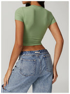 Nylon Short Sleeve True-To-Size Fit Crop Top