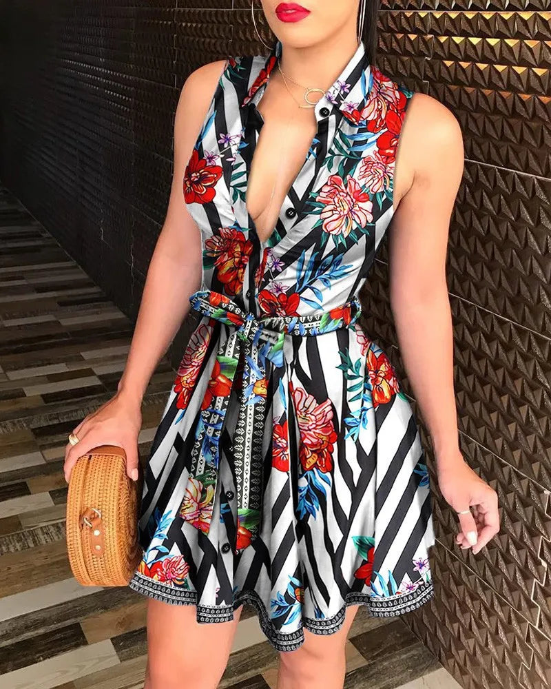 Sleeveless Printed Silk Dress