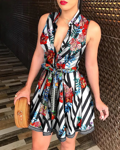 Sleeveless Printed Silk Dress