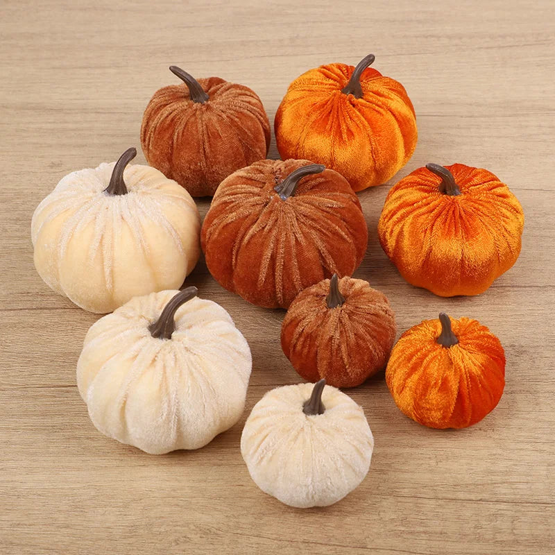 9pcs Velvet Artificial Pumpkins Set
